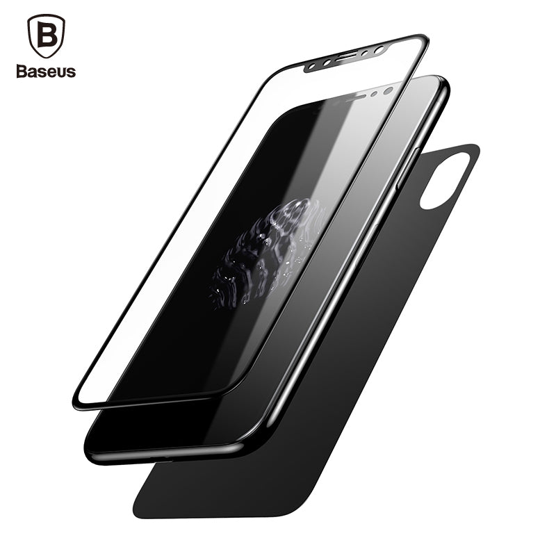 Baseus Front Back Screen Protector For iPhone X Tempered Glass Front